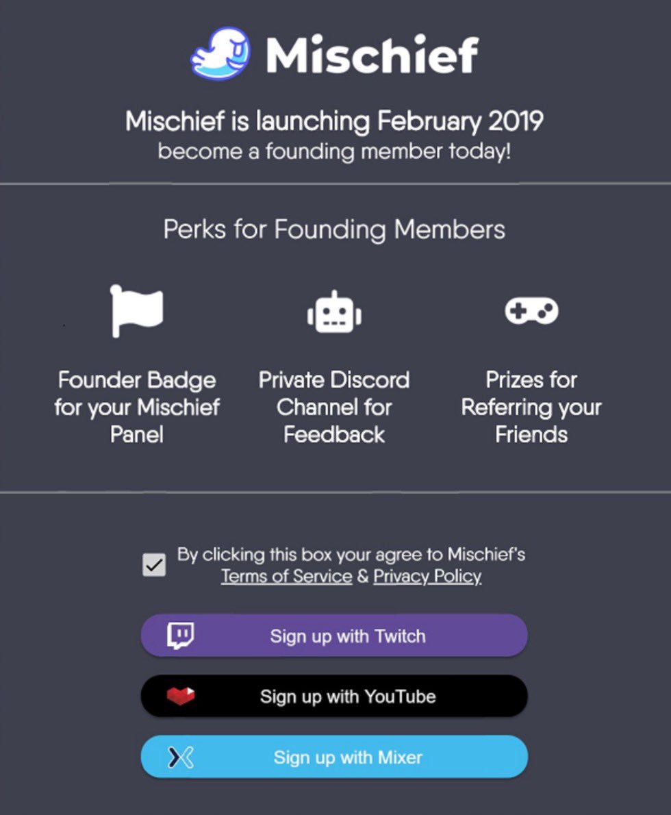 mischief streamer prior launch sign up